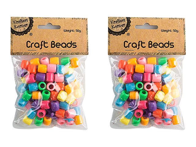 Krafters Plastic Barrel Beads Pk 50gm Lge (Approx: 75)